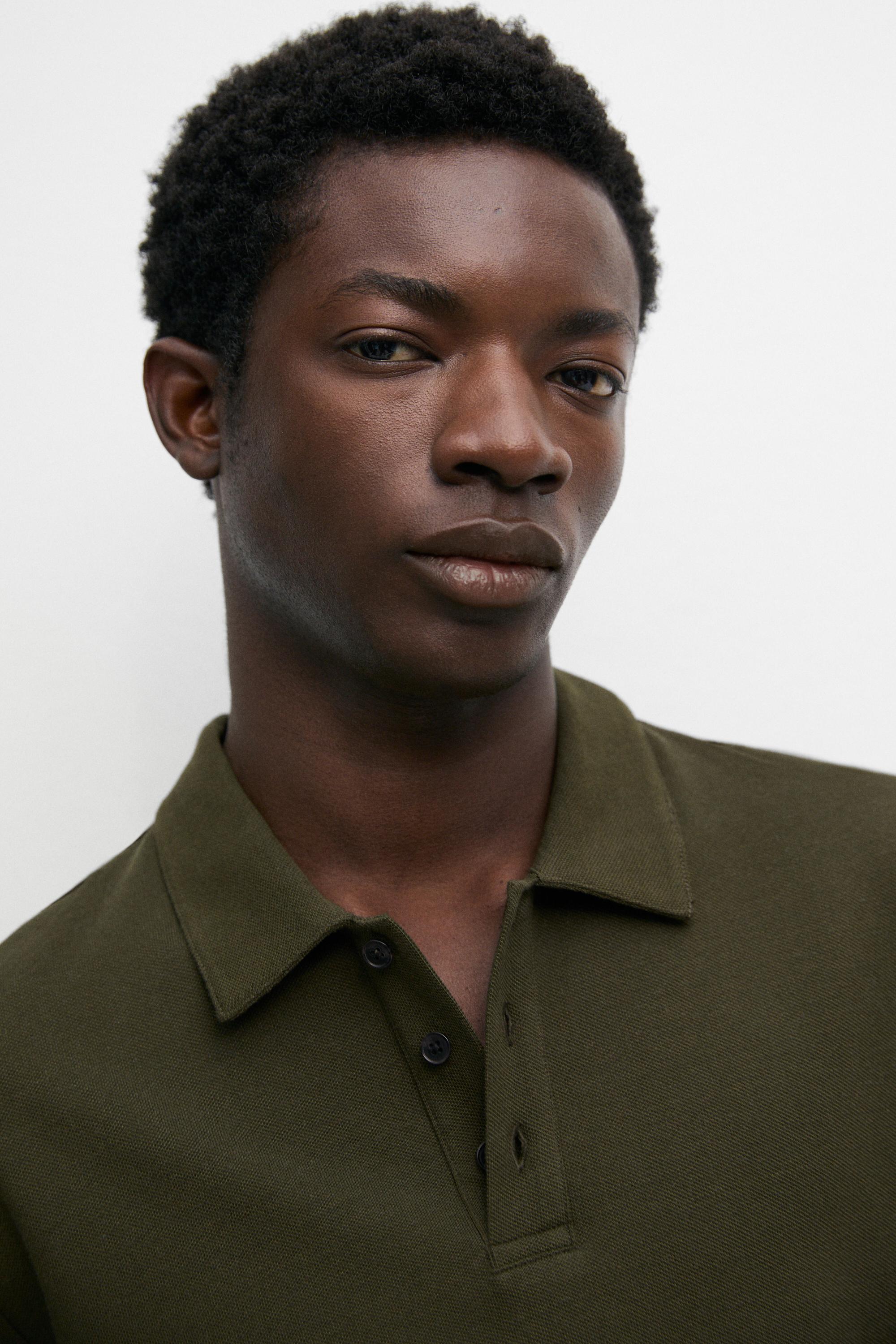 Micro-textured cotton blend polo shirt